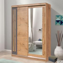 Sliding Wardrobe - ETHRA 2 Door Mirrored Wardrobe Oak Lancelot 175cm