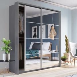 Sliding Wardrobe - IRVINE 2 Door Mirrored Wardrobe Grey Matt 180cm