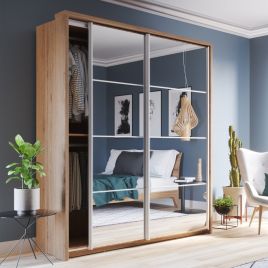 Sliding Wardrobe - IRVINE 2 Door Mirrored Wardrobe Oak Shetland 180cm