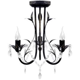 Art Nouveau Style Black Chandelier Crystal Beads 3xE14 Bulbs