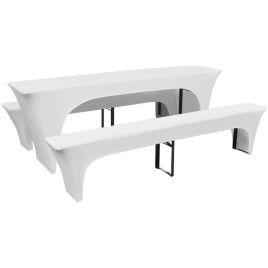 3 Slipcovers for Beer Table and Benches Stretch White 220x50x80cm