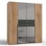 Denver 4 Door Wardrobe with Mirror and Drawers - Planked Oak and Graphite